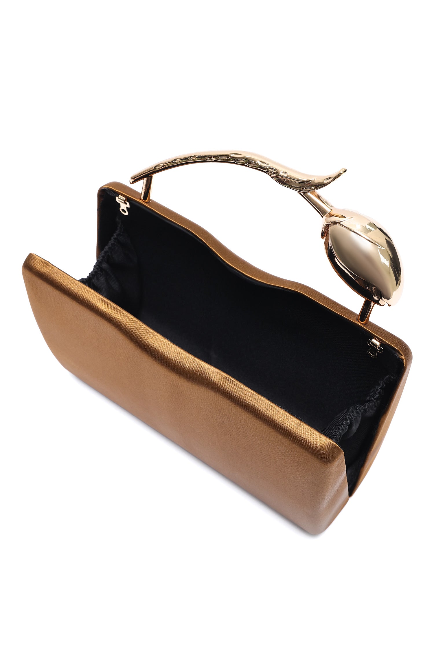 TULIP HANDLE SATIN CLUTCH-BRONZE