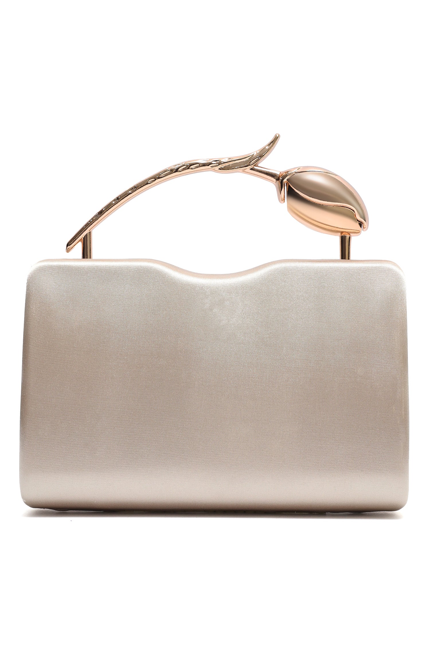 TULIP HANDLE SATIN CLUTCH-CHAMPAGNE