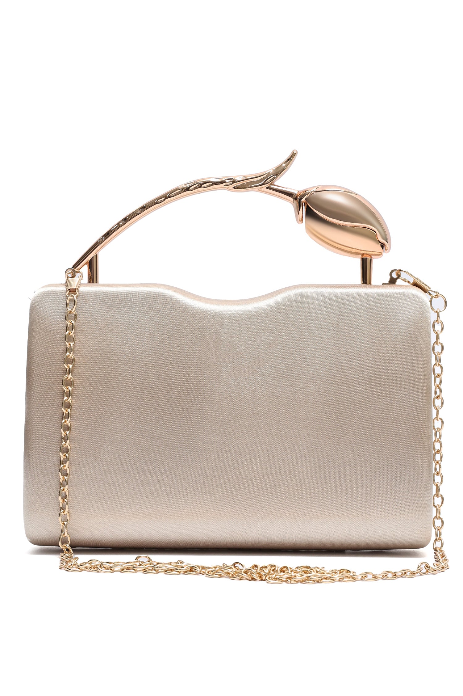 TULIP HANDLE SATIN CLUTCH-CHAMPAGNE
