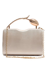 TULIP HANDLE SATIN CLUTCH-CHAMPAGNE