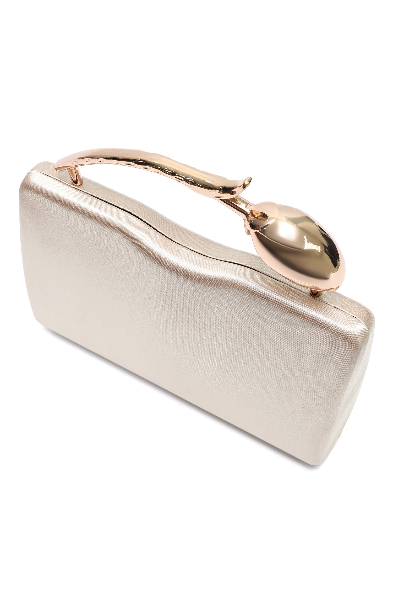 TULIP HANDLE SATIN CLUTCH-CHAMPAGNE