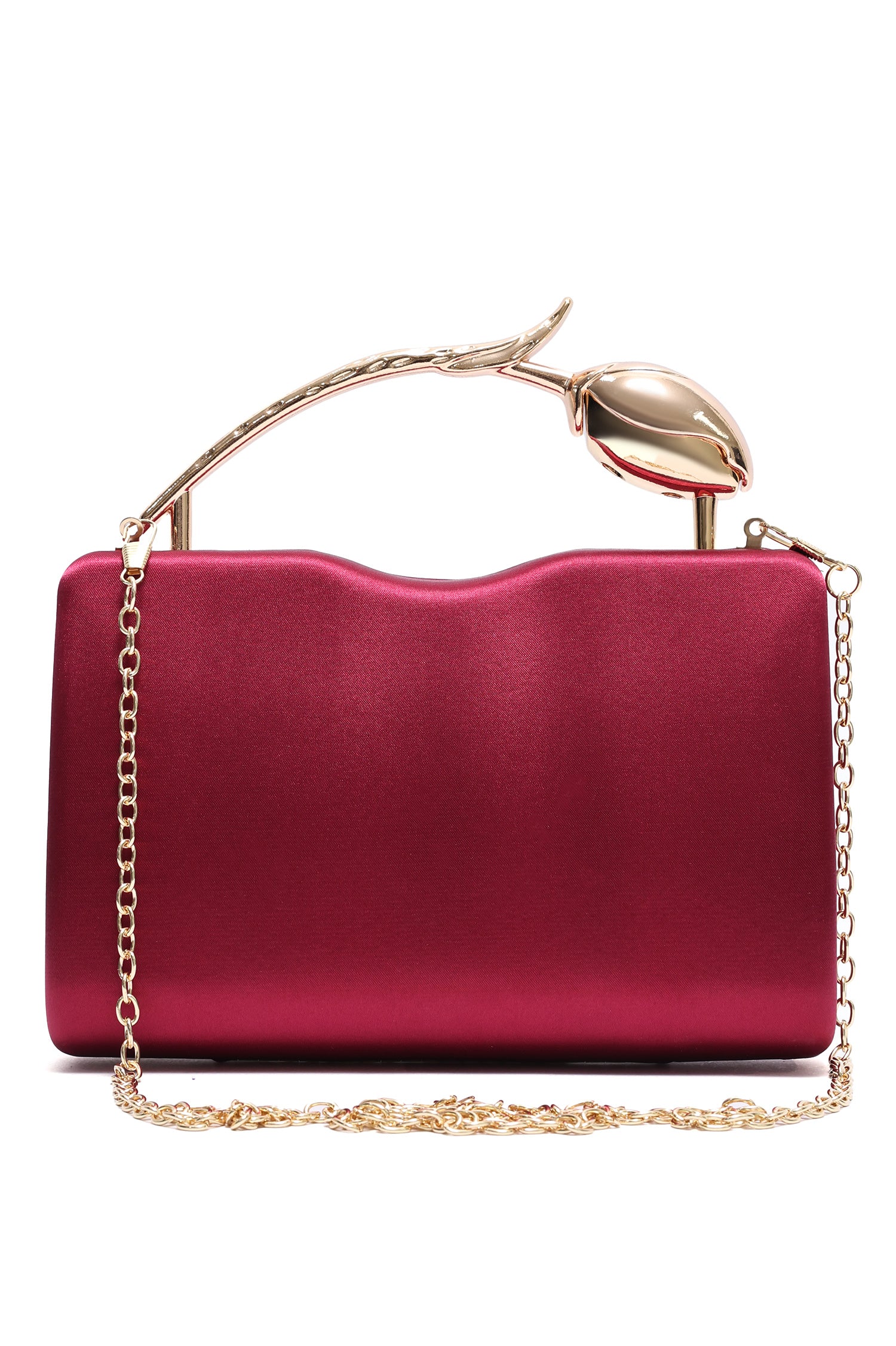 TULIP HANDLE SATIN CLUTCH-RED