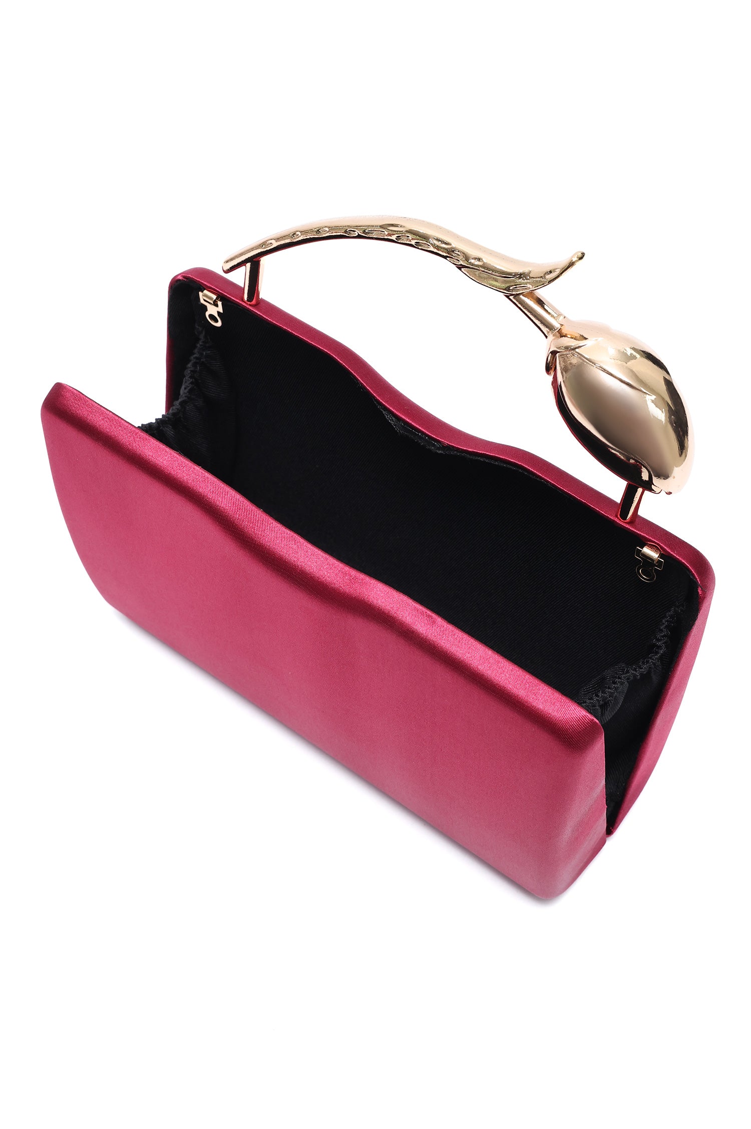 TULIP HANDLE SATIN CLUTCH-RED