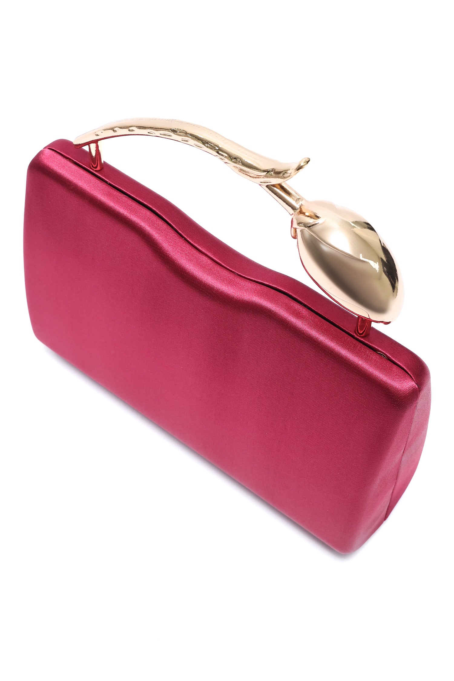 TULIP HANDLE SATIN CLUTCH-RED