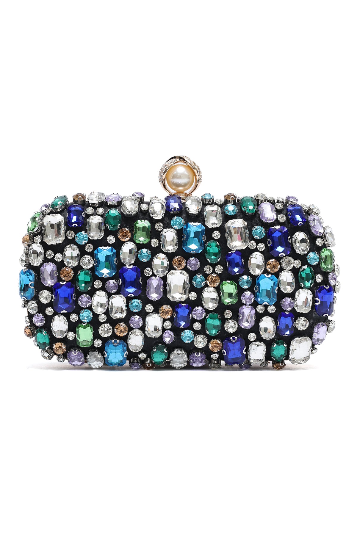 JEWEL MOSAIC PEARL CLASP CLUTCH-BLACK