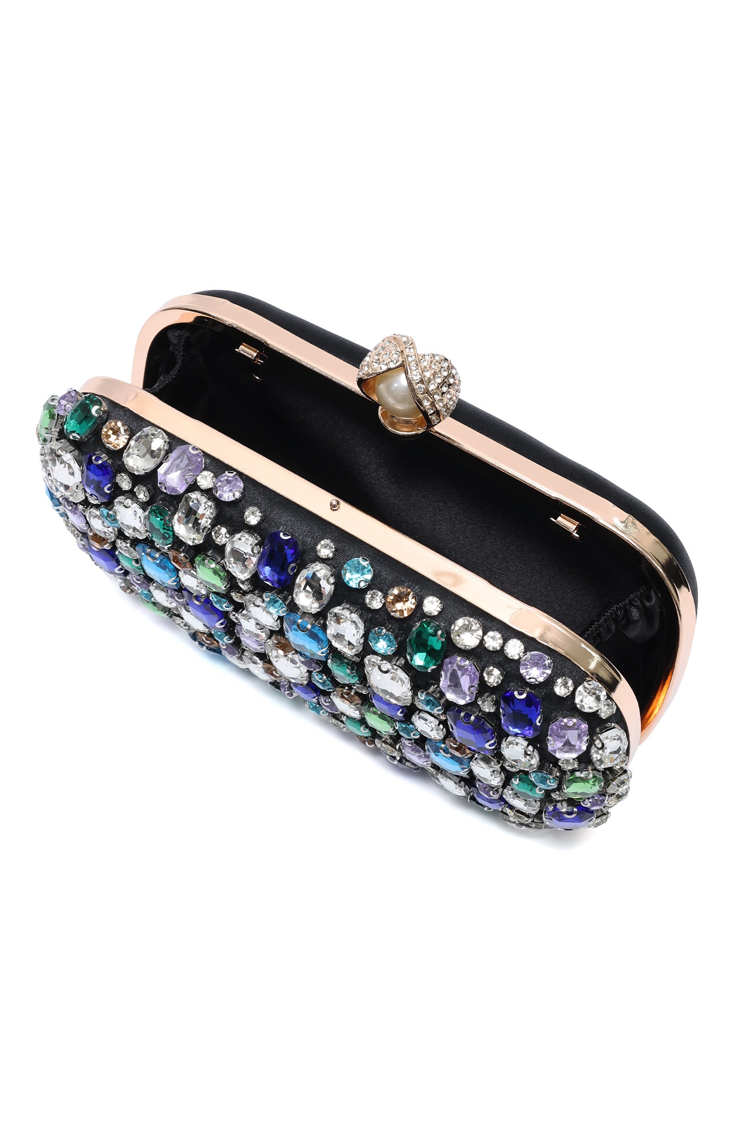 JEWEL MOSAIC PEARL CLASP CLUTCH-BLACK