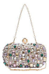 JEWEL MOSAIC PEARL CLASP CLUTCH-CHAMPAGNE
