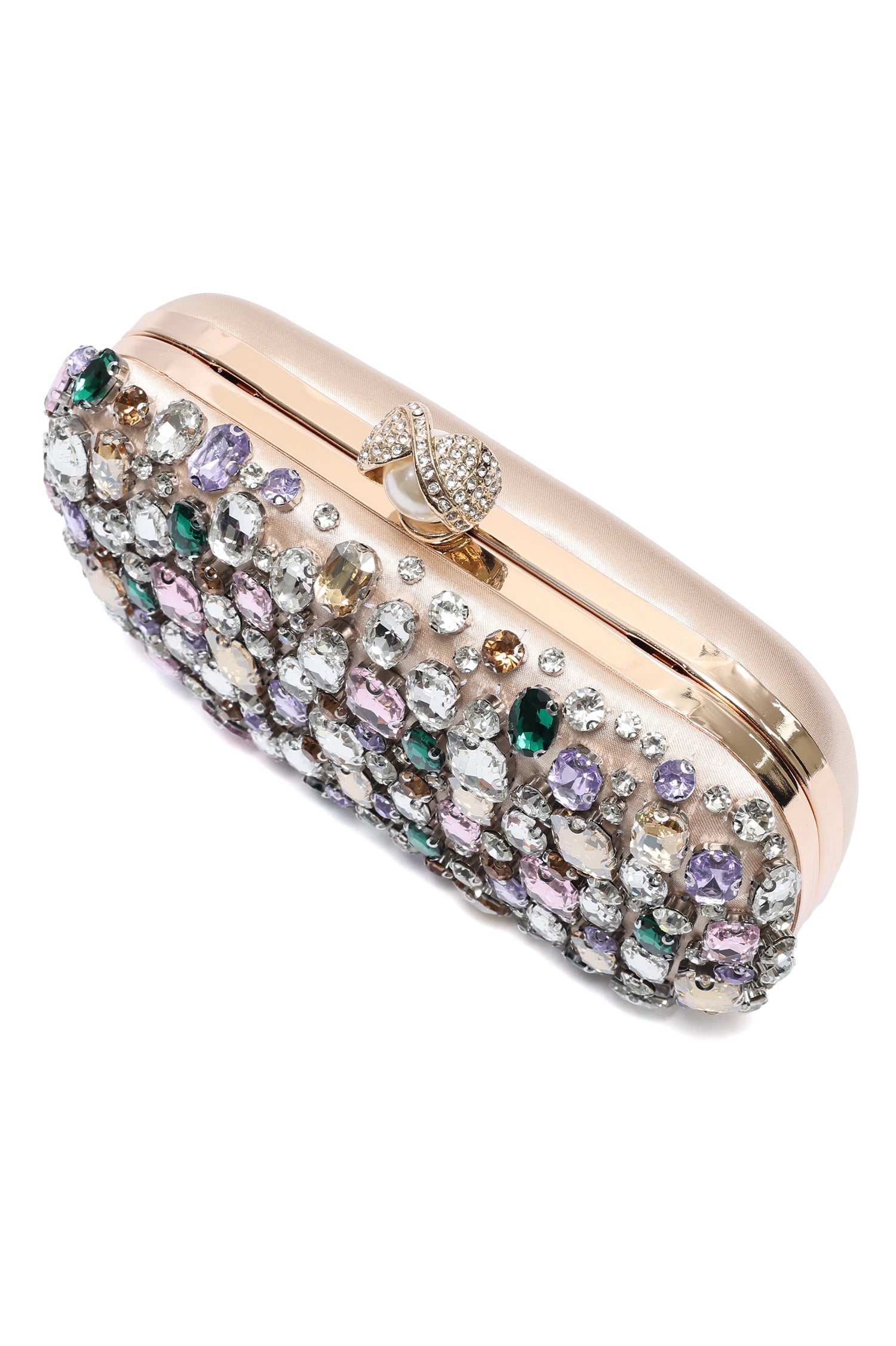 JEWEL MOSAIC PEARL CLASP CLUTCH-CHAMPAGNE