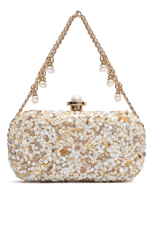 PEBBLE CRUSH PEARL CLUTCH -APRICOT