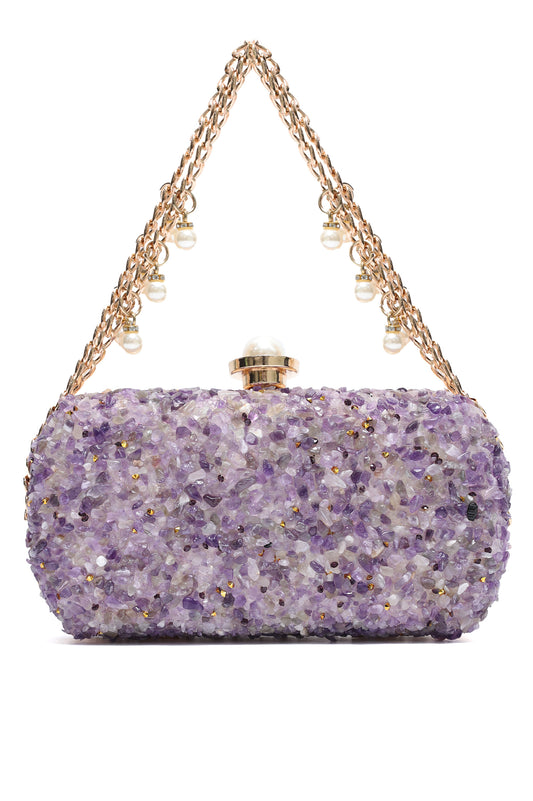 PEBBLE CRUSH PEARL CLUTCH -PURPLE