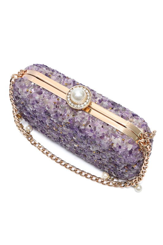 PEBBLE CRUSH PEARL CLUTCH -PURPLE
