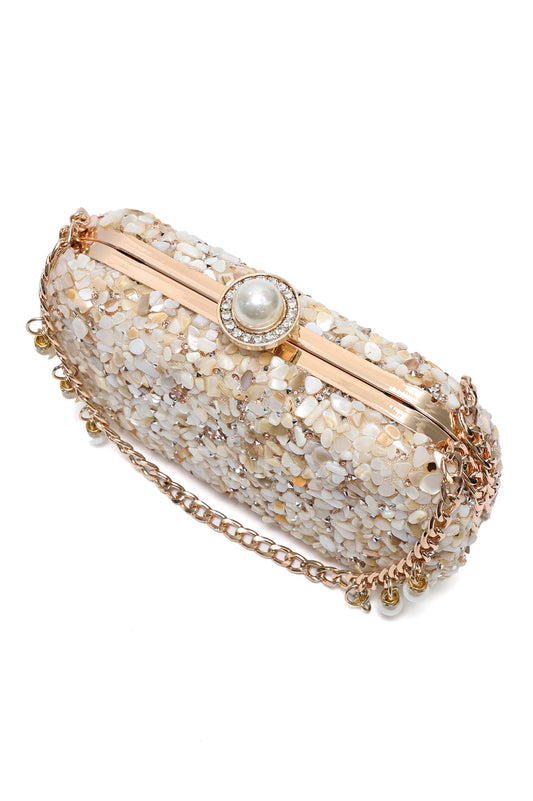 PEBBLE CRUSH PEARL CLUTCH -APRICOT