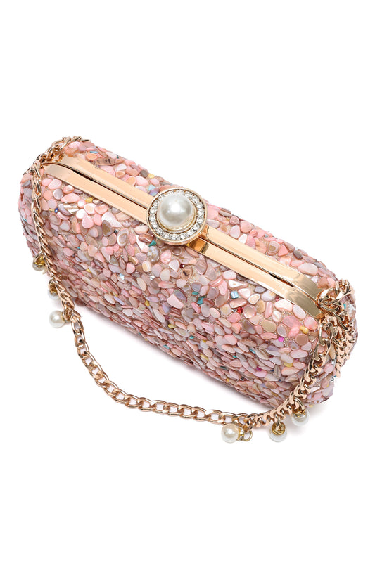 PEBBLE CRUSH PEARL CLUTCH -PINK