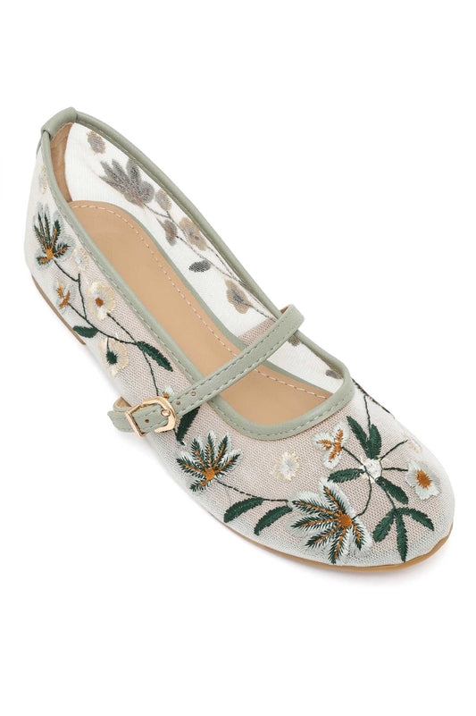 WILDFLOWER DREAM EMBROIDERED FLAT-L-GRN-PINK