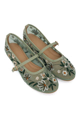 WILDFLOWER DREAM EMBROIDERED FLAT-L-GREEN