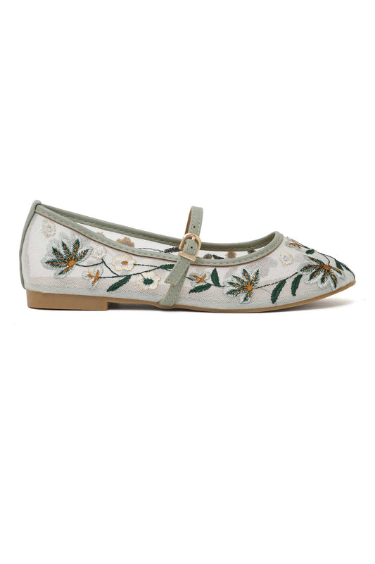 WILDFLOWER DREAM EMBROIDERED FLAT-L-GRN-PINK