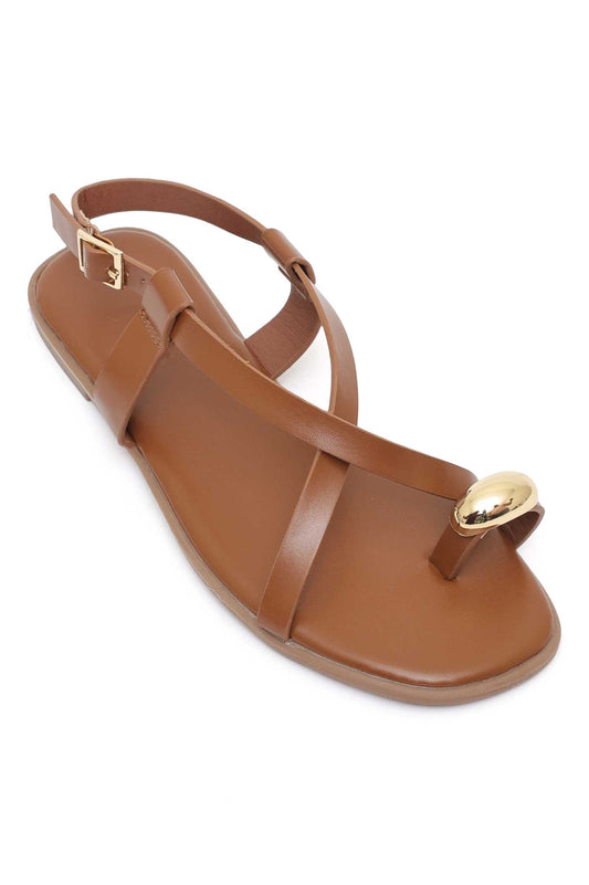 SOLACE STRIDE METAL TRIM SANDALS-CAMEL