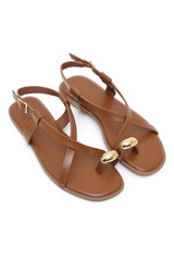 SOLACE STRIDE METAL TRIM SANDALS-CAMEL