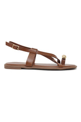 SOLACE STRIDE METAL TRIM SANDALS-CAMEL