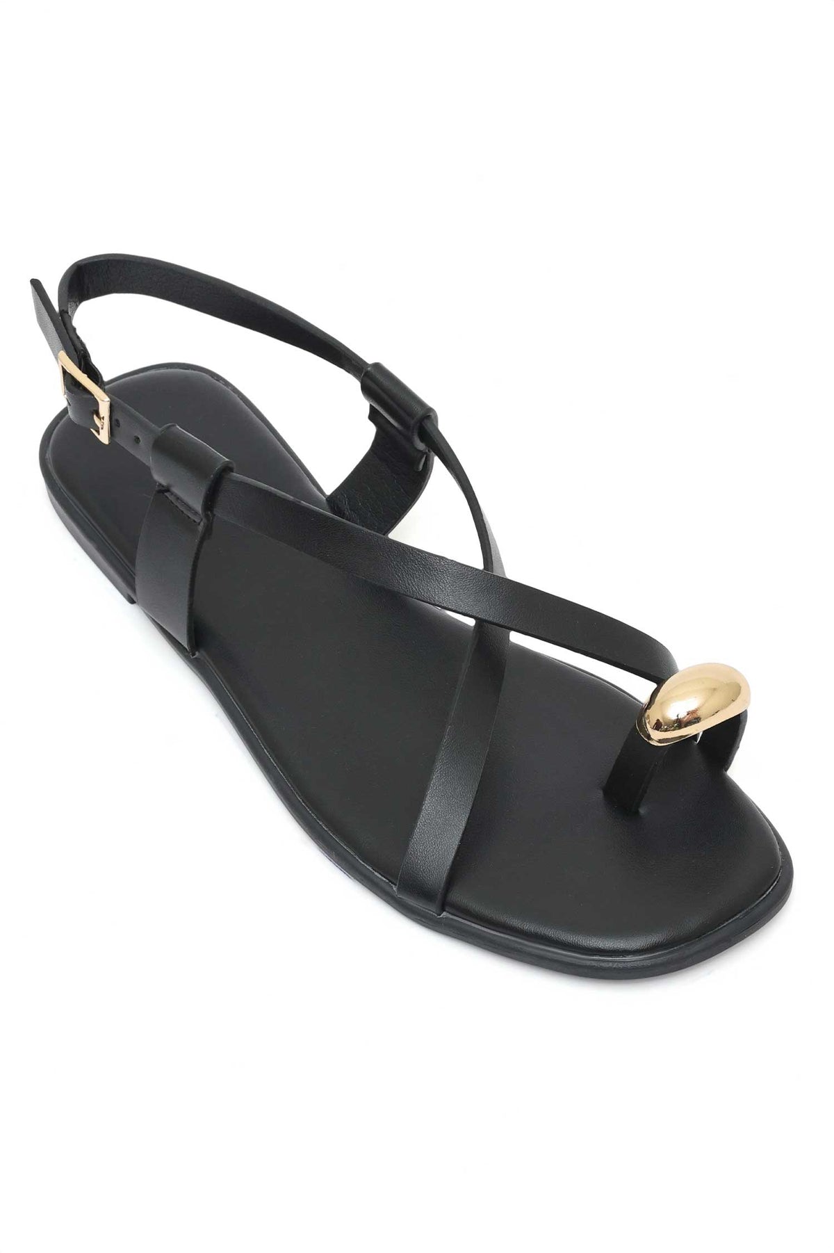 SOLACE STRIDE METAL TRIM SANDALS-BLACK