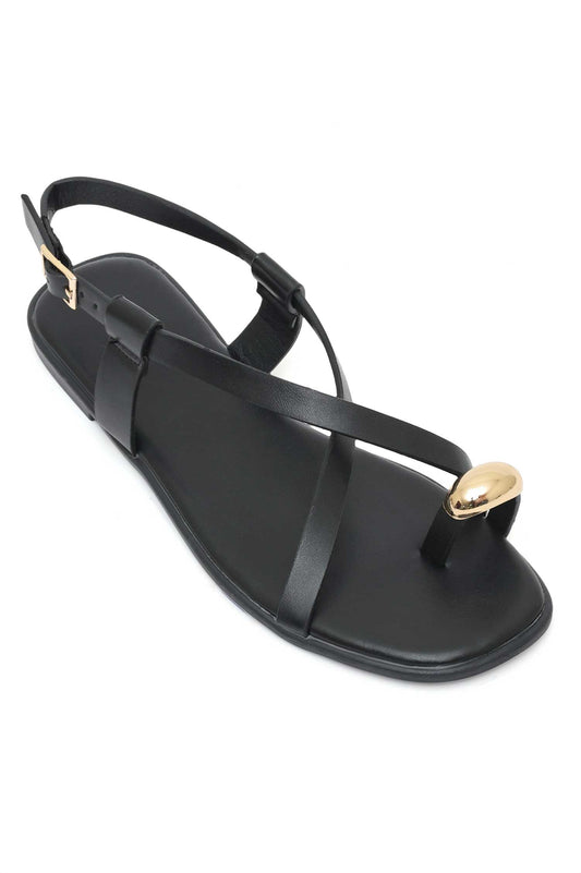 SOLACE STRIDE METAL TRIM SANDALS-BLACK