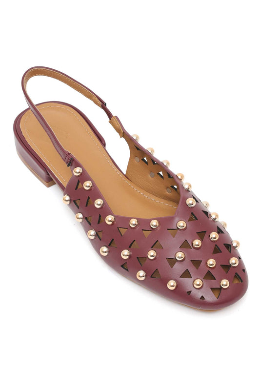 PRISM SPIKE SLINGBACK FLATS-BURGUNDY