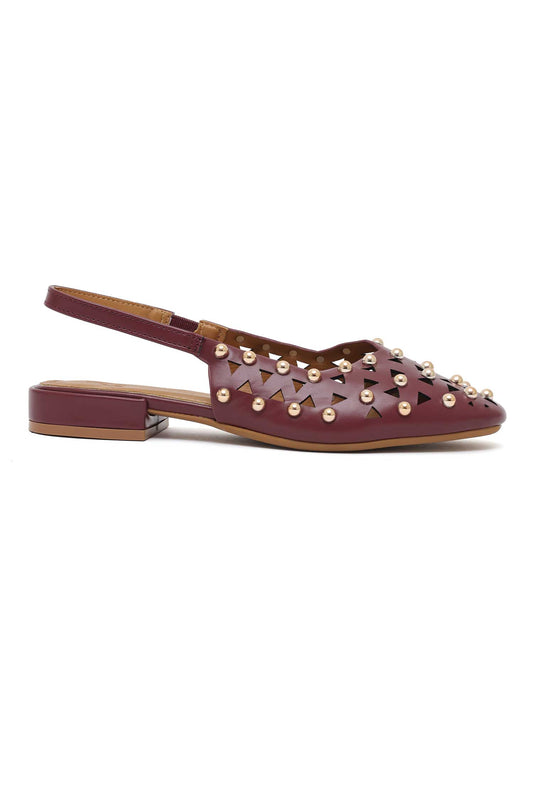 PRISM SPIKE SLINGBACK FLATS-BURGUNDY
