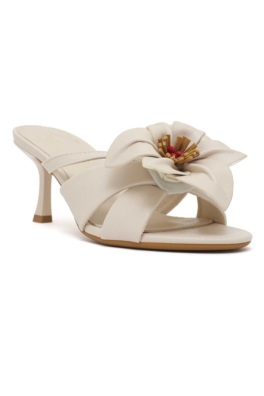 NOIR FLORA KNOT HEEL- BEIGE