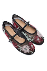 FLORAL MESH BALLERINAS-BLACK