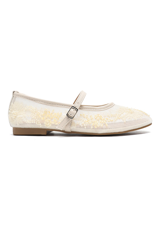 FLORAL MESH BALLERINAS-BEIGE