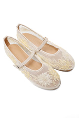 FLORAL MESH BALLERINAS-BEIGE
