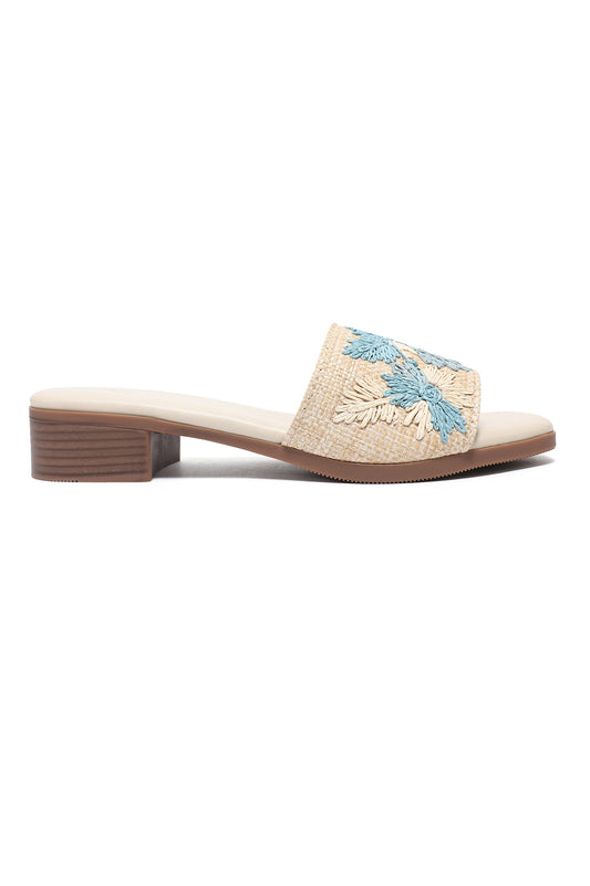 EMBROIDERED WEAVE HEEL-BLUE