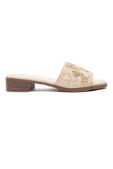 EMBROIDERED WEAVE HEEL-BEIGE