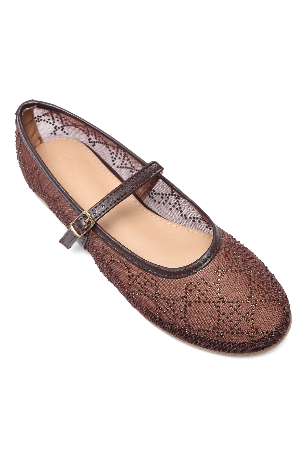 DIAMOND BLOOM BALLET FLATS-BROWN