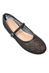 DIAMOND BLOOM BALLET FLATS-BLACK