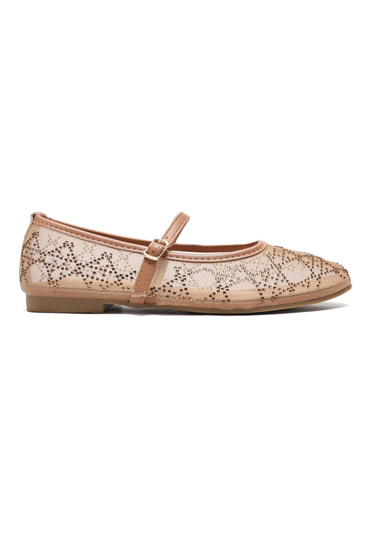 DIAMOND BLOOM BALLET FLATS-CAMEL