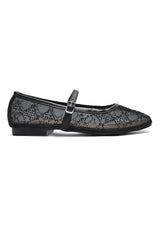 DIAMOND BLOOM BALLET FLATS-BLACK