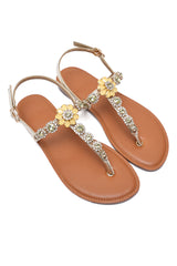 CRYSTAL FLOWER SANDALS-GOLD
