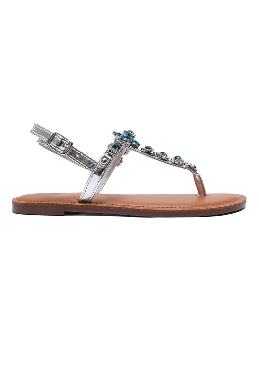 CRYSTAL FLOWER SANDALS-SILVER