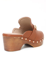 MULES WITH BLOCK HEELS-CAMEL