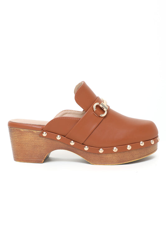 MULES WITH BLOCK HEELS-CAMEL