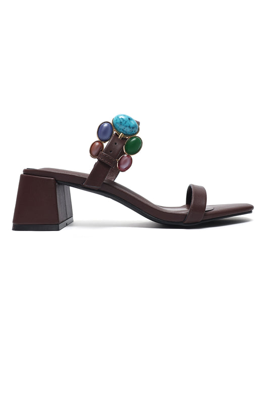 JEWEL ANKLE BLOCK HEEL-COFFEE