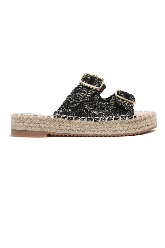 BUCKLE WOVEN COMFY SLIDE-BLACK