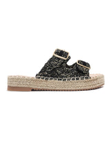 BUCKLE WOVEN COMFY SLIDE-BLACK