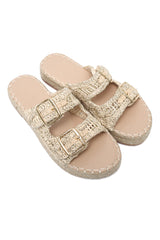 BUCKLE WOVEN COMFY SLIDE-GOLD