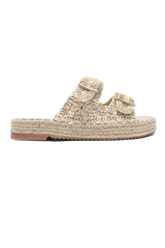 BUCKLE WOVEN COMFY SLIDE-GOLD