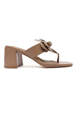 FLOWER BLOCK HEEL-KHAKI