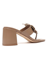 FLOWER BLOCK HEEL-KHAKI