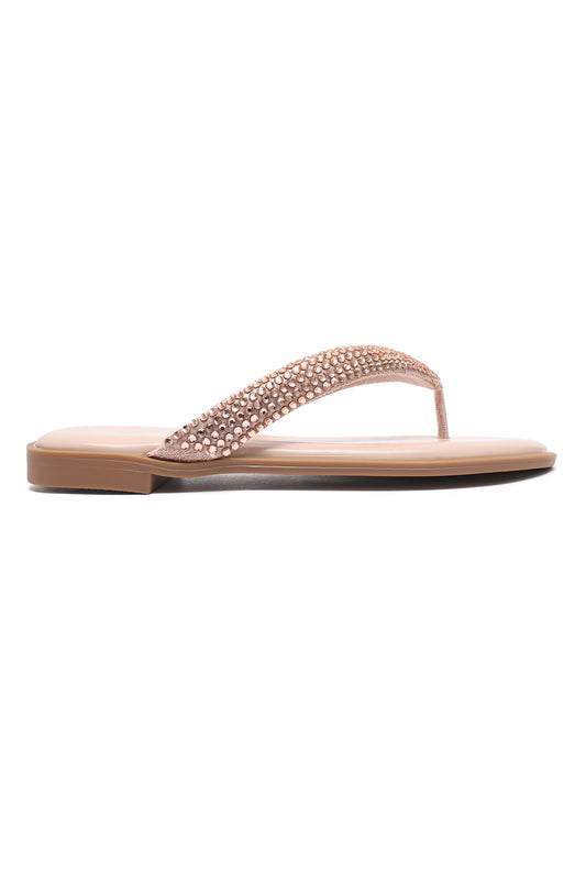 SHIMMER TOE STRAP FLAT-NUDE