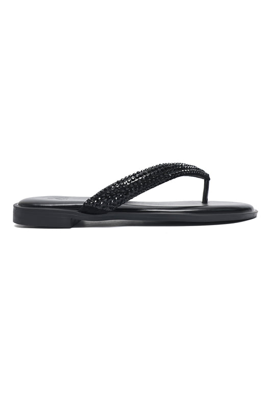SHIMMER TOE STRAP FLAT-BLACK